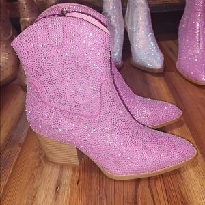 Women's pink Rhinestone ankle booties boots